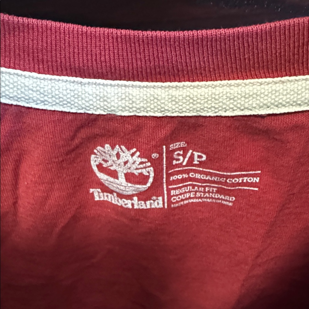 Timberland Men’s Size Small Deep Red Short Sleeve Casual Organic Cotton T-Shirt - Picture 4 of 4